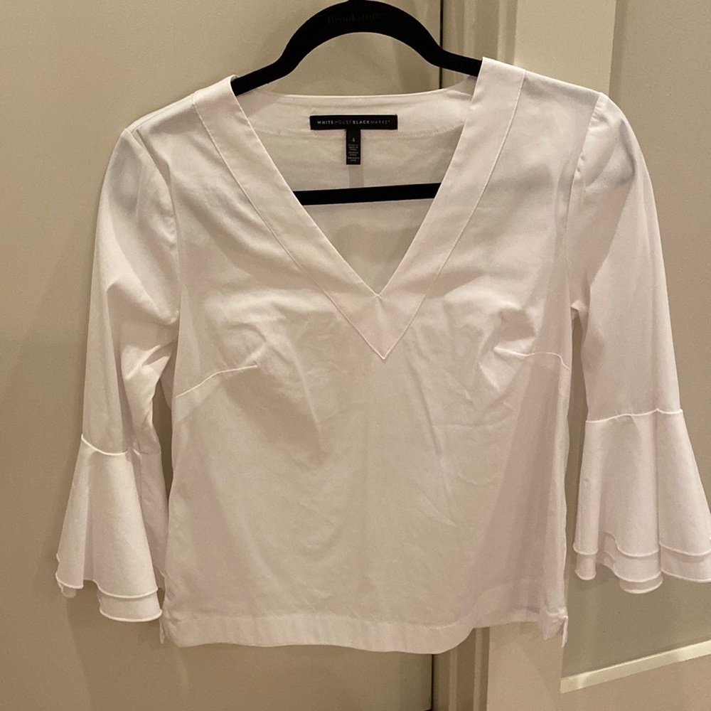 White House Black Market White V-Neck Top